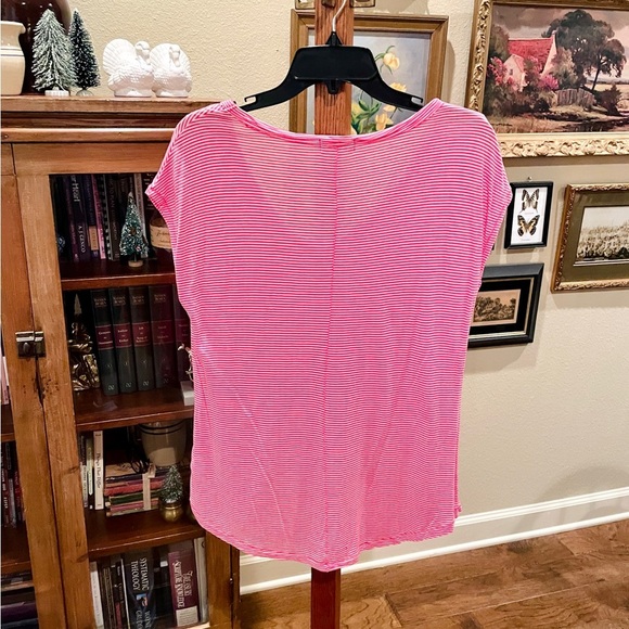 GAP cap sleeve scoop neck striped  pocket tunic tee SZ S pink white - Picture 6 of 7